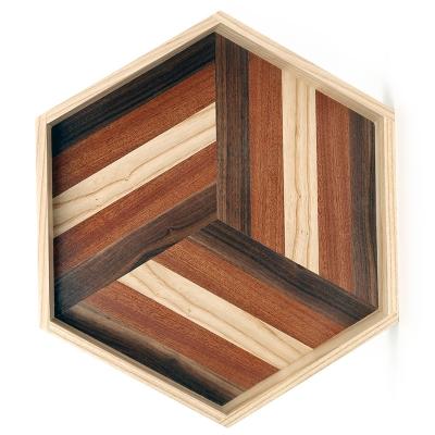 China Factory Wholesale Splicing Ottoman Wooden Hexagon Serving Tray Food Serving Tray For Breakfast Coffee Dinner for sale