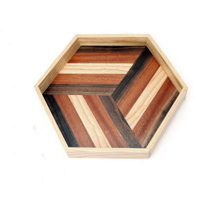 China Hot Selling Wooden Hexagon Walnut Amazon Serving Tray Splicing Wooden Breakfast Tray Serving Dinner Dinner Coffee Tray Home for sale