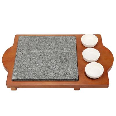 China For Steak Serving Customized Rustic Wooden Serving Board With Natural BBQ Stone Steak Grill Japanese Platter Sushi Serving Tray For Restaurant for sale