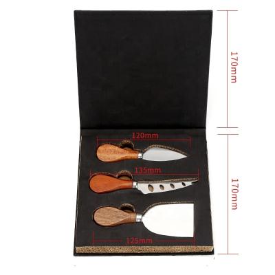 China Sustainable premium gift box set of 3 pieces cheese knife set in acacia wood handle to cut cheese for sale