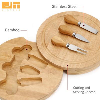 China Sustainable Wholesale Bamboo Cheese Board Set With 3 Pieces Cheese Knife Set for sale