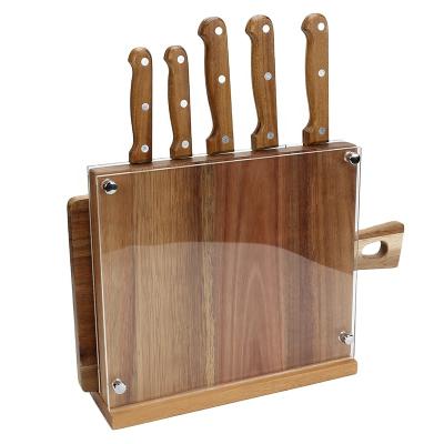 China Viable Durable Multi Purpose Magnetic Kitchen Knife Holder With Acrylic Acacia Wood Cutting Board Knife Block Set For Food Prepare for sale