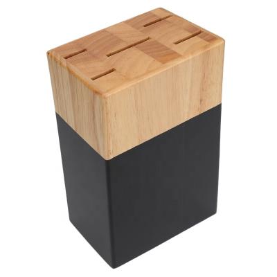 China Universal 5 Slots Kitchen Knife Block Viable Rubber Wood Knife Holder For Kitchen Countertop for sale