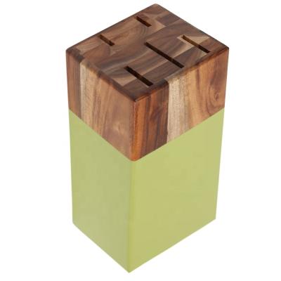 China Acacia Sustainable Wood 5 Slot Universal Knife Block Kitchen Knife Holder For Storage Knife for sale