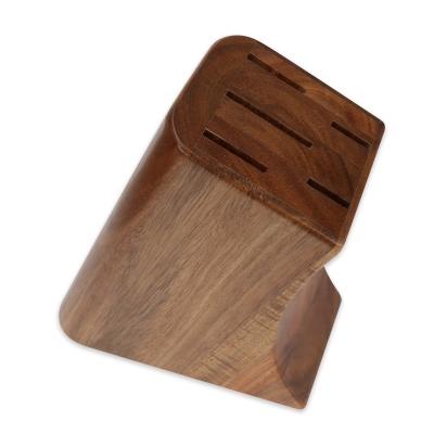 China Sleek Universal Acacia Sustainable Wood 5 Slot Knife Block Kitchen Knife Holder For Kitchen Countertop for sale