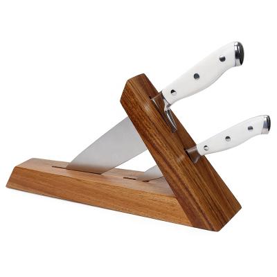 China High Quality Viable Wooden Triangle Black Walnut Knife Block With 2 Pcs ABS Handle Stainless Steel Knife Set for sale