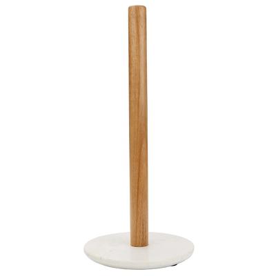 China New Minimalist Design Premium Acacia Wood Toilet Paper Roll Holder Rack Tissue Holder With Marble Bottom for sale