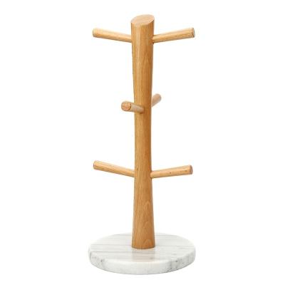 China Modern Cheap Kitchen Cup Holder Hang The Cup Mugs Display Fashion Design Stand Beech Wood Cup Holder Marble Base for sale