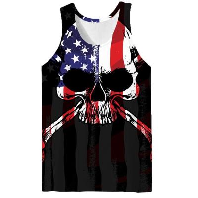 China QUICK DRY Mens USA Tank Tops Skull Free Sample Bodybuilding National Flag Knitting Singlet Shirt Tops Hip Hop Sleeveless Singlet Shirt for sale