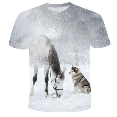 China Anti-Wrinkle Free Sample White Graphic 3D Wolf Tshits Animal Printed Manufacture Custom Wholesale Mens T-shirts Tees Printing for sale