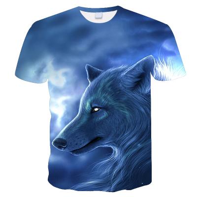 China Free Sample Blue Wolf Pattern 3D T-shirt Sublimation Printing Short Sleeve Anti-Wrinkle All Over Print T-shirts Custom Tees for sale