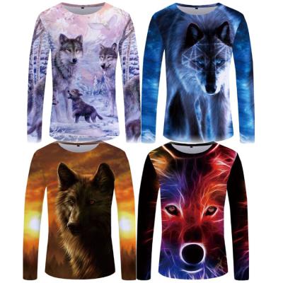 China Free Sample 3D Free Sample 3D Wolf T Shirt Snow Graphic Streetwear Mens Long Sleeve Mountain Clothes Hip Hop Custom Mens Jungle T-shirt Clothing for sale