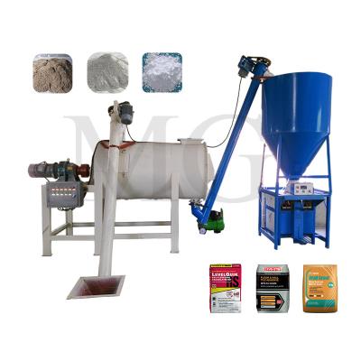 China Simple Dry Mix Mortar Plant With Ribbon Mixer Machine Wall Putty Sand Cement Skim Coat Ceramic Tile Adhesive Production Line for sale