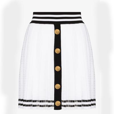 China Knitwear Manufacturer Fashion Breathable Button Down Waist Midi Skirt White Women Tight Pleated Skirt for sale