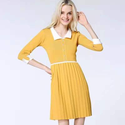 China Anti-wrinkle knitwear manufacturer design new short sleeved knitted casual dress elegant word dress women for sale