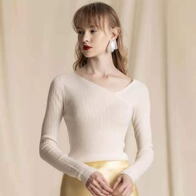 China New fashion solid colored stiletto shoulder strap sweater woman factory custom Anti-wrinkle casual women's knitwear for sale