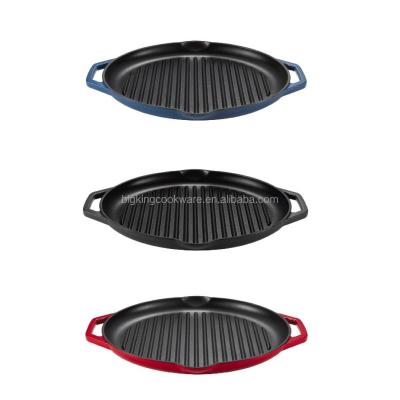 China General use for Gas Series Enameled Cast Iron Grill and Induction Cooker 32cm Heavy Duty Pan, Double Handles, Induction Compatible, Home and Camping for sale