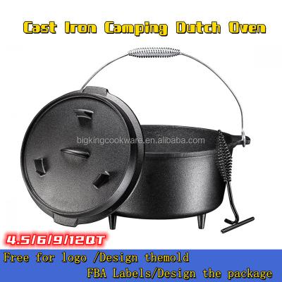 China Durable Pre-Seasoned Cast Iron Dutch Oven With Flanged Lid Iron Cover, For Campfire Or Fireplace Cooking for sale