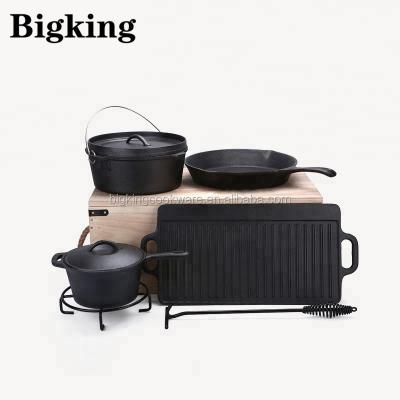 China General use for outdoor camping wholesale gas and induction cooker pre seasoned kitchen set cast iron cookware set with dutch oven for sale