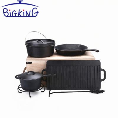 China Sustainable Hot Selling Cooking Sets 8 Pcs Cast Iron Cookware Set Camping Cast Iron Cookware for sale