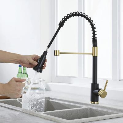 China Pull Out 15YRS OEM/ODM Spray Experience Factory Contemporary Deck Mounted Brushed Black Nickel Copper Silver Gold Spring Kitchen Faucet for sale