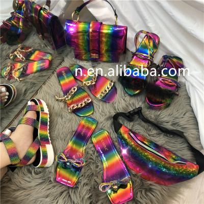 China Latest Fashion Trend Ladies Jelly Shoes Wholesale Women's Flat Shoes Bags Set for sale