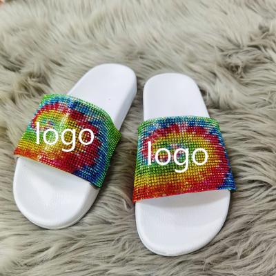 China Custom Made Women's Lightweight Flats Slippers Women Customization Logo Shoes Diamond Sandals For Women for sale