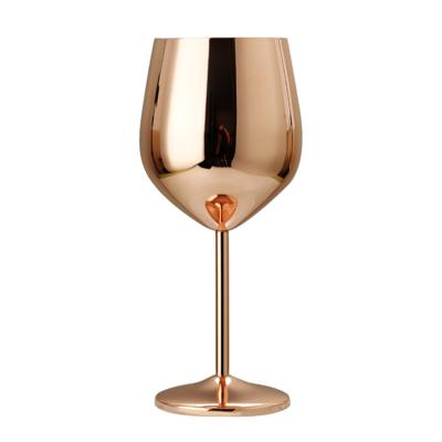 China Luxury Smooth Stemmed Unbreakable Stainless Steel Rose Gold Wine Tumblers Large Capacity 500ml Stainless Steel Long Wine Goblet for sale