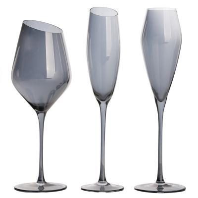 China Electric-Clear Plating Custom Made Clear Gray Tulip Champagne Glass Cup 220ml 7.3oz Crystal Long Stem For Wedding for sale