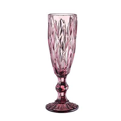 China Wholesale Embossed 150ml 5oz Embossed Tumbler Glassware Vintage Pink Sparkle Tulip Champagne Glass For Bar Party for sale