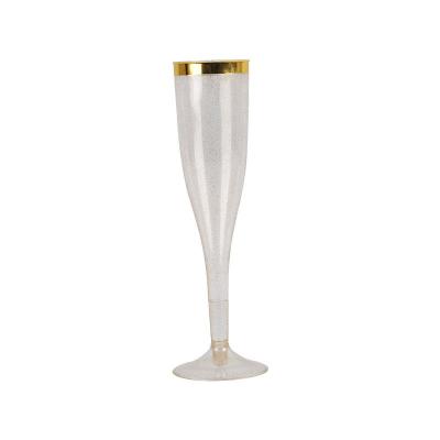 China Disposable Unbreakable Unbreakable Plastic Wine Glass Flutes Detachable 6.5oz Champagne Plastic Glasses With Gold Rim for sale