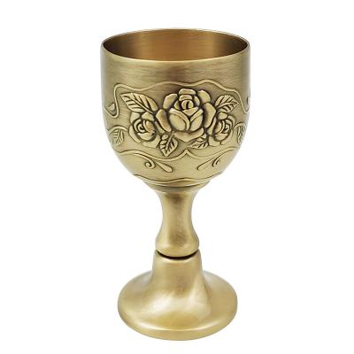 China Wholesale 50-100ml Long Stem Rose Gold Flower Pattern Wine Copper Plated Glass-Metal Wine Glass for sale