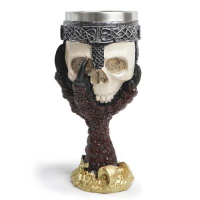 China Creative Relief Etched Eagle Claw Skull Wine Glass Metal Tumblers Stainless Steel Coating Resin Tumbler For Halloween Decoration for sale