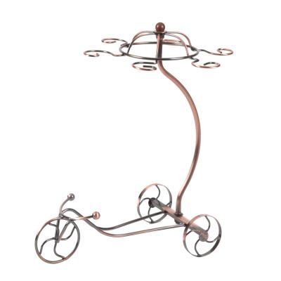 China 6pcs Viable Creative Stainless Steel Three Wheel Pedicab Shape Wine Glass Holder Bicycle Ornament Stand For Decoration for sale