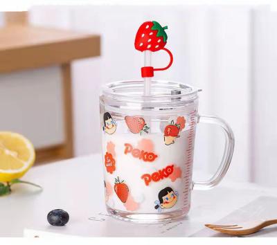 China 2021 New Design Sustainable Milk Cup Glasses Graduated Water Bottle With Straw For Children for sale