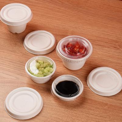 China Wholesale 1-2oz 100% Anti-Slip Biodegradable Disposable Fries Dip Cup Sugarcane Bagasse Sauce Cup With Lid for sale