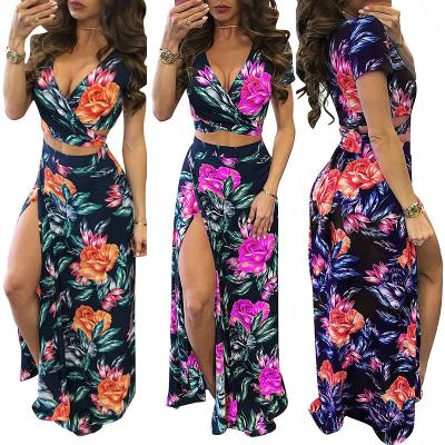 China Wholesale 2020 breathable morden fashion floral print flower women's two-piece set long dress for sale