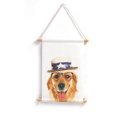 China Modern Wholesale Wooden Dog Picture Frames Poster Hanger Wall Scroll Canvas Prints for sale