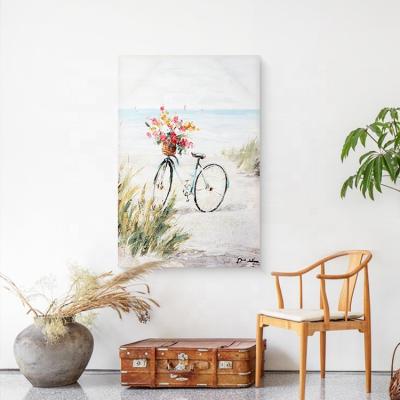 China Classic popular modern seascape painting canvas bicycle on sale beach canvas painting for sale