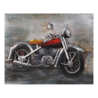 China Metal 3D Art Wall Motorcycle Oil Painting Indoor Realistic Country Bar Wall Decoration Stainless Steel for sale