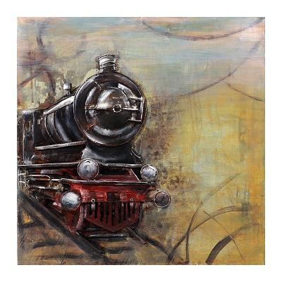 China Realistic Wooden Train Welding Base Square Iron Shape Stainless Sheet Coated Acrylic Painting Art Frame for sale