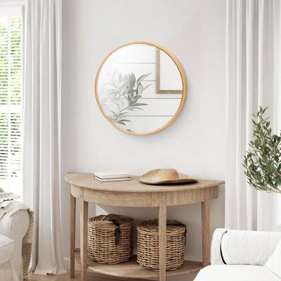 China Contemporary 40*40cm Round Decor Mirror On Wall Bamboo Frame Easy Hanging for sale