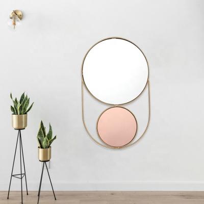 China Traditional Gold Metal Double Combine Rounds Decorative Color Home Mirror Wall Mirror for sale