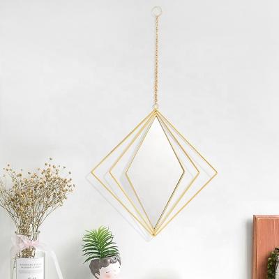 China Design Decorative Gold Long Chain Fancy Mirror Rhombus Metal Decorative Mirrors For Living Room for sale