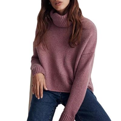 China Anti-wrinkle Autumn winter 100 pure purple new heavy merino wool blend cashmere sweater ladies turtleneck pullover sweater for sale