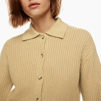 China Anti-wrinkle 2022 Customization Button-Front 100%Merino Wool polo-neckWomen's Cardigan For Women's Sweater for sale