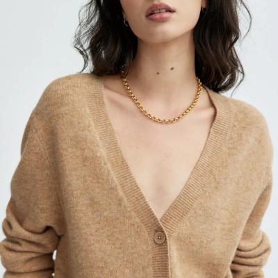 China Anti-wrinkle spring loose casual V-neckfront front welt pockets cashmere cardigan merino wool sweater for women for sale