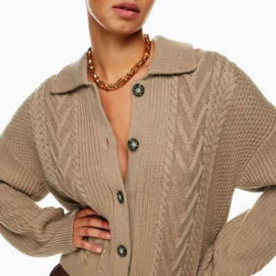 China Anti-Shrink 2022 winter Custom 100%Merino girls wool Cable stitch knitwear plus size cardigan for women for sale