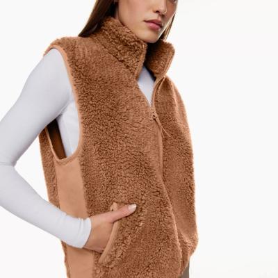 China Breathable 2022 Custom LOGO OEM & ODM Autumn Winter Fuzzy mohair wool knit wear Fleece zip-up women sweater vest for sale