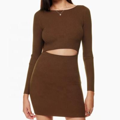 China Anti-wrinkle 2022 hot sale high quality sexy club Cut-Out Knit sweater for women Longsleeve Mini Dress for sale